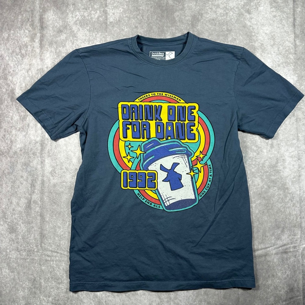 Dutch Bros Coffee Drink One For Dane TShirt Mens M Navy Blue ALS Charity Promo
